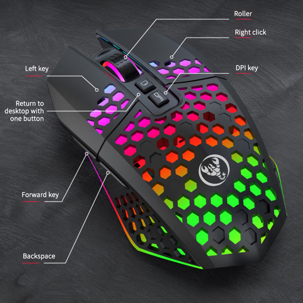 T500 Hole Mouse 24G Souris sans fil rechargeable illuminée