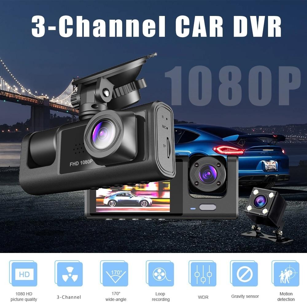 3 Lens Car Dash Cam Kit Caméra avant et arrière HD TAXI DVR Enregistreur de sécurité