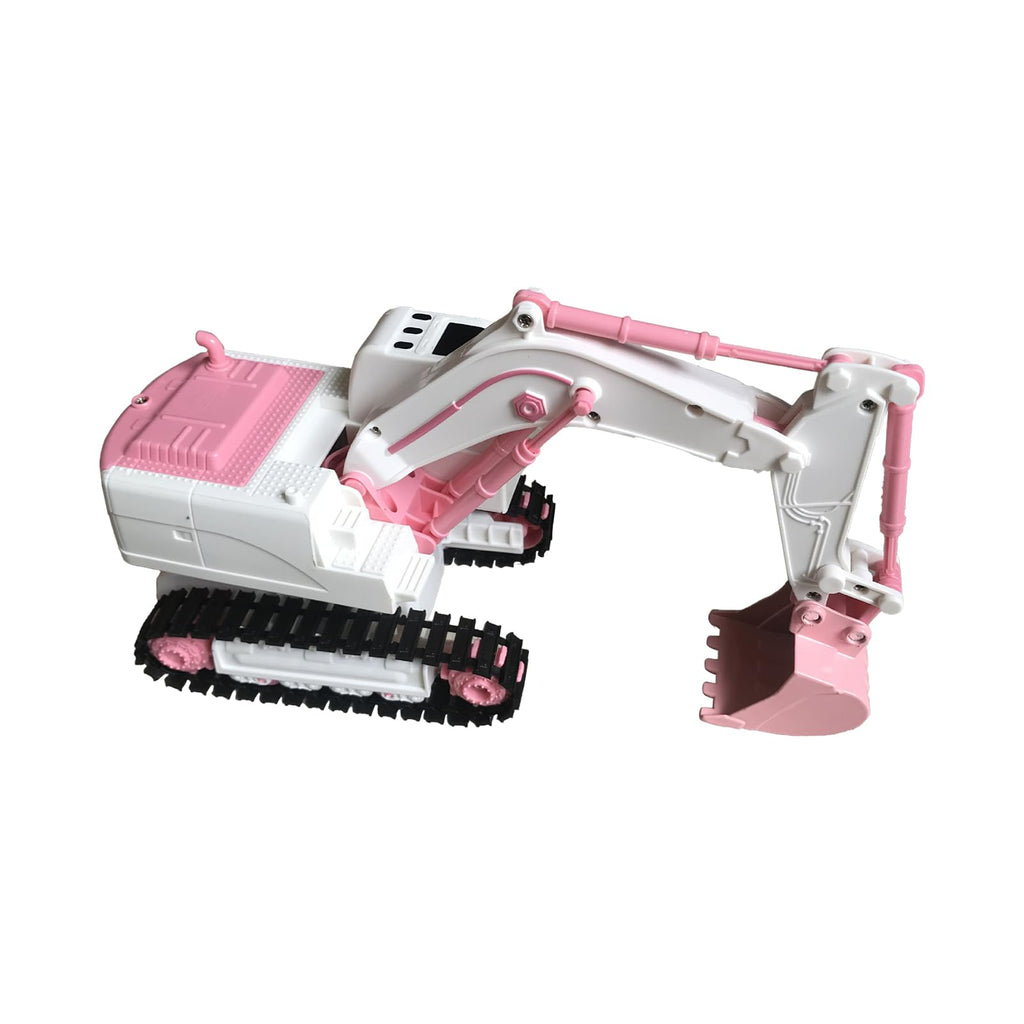 Pink Remote Control Excavator Toy Rechargeable Tracked Construction Vehicle with Lights and Sounds