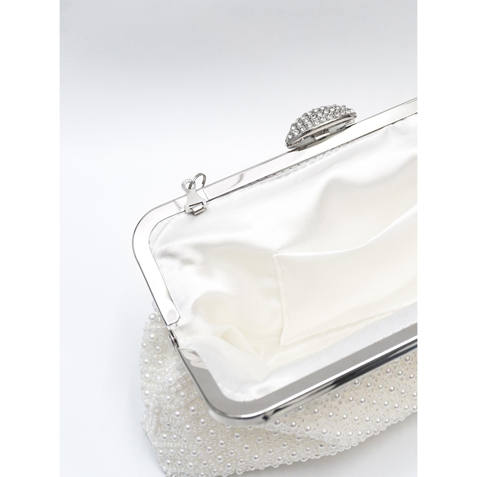 Sac d'embrayage en perles fines de couleur unie