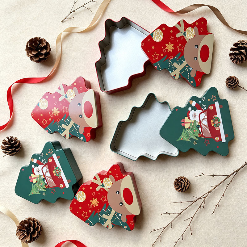 Boîte cadeau en métal en forme d'arbre de Noël