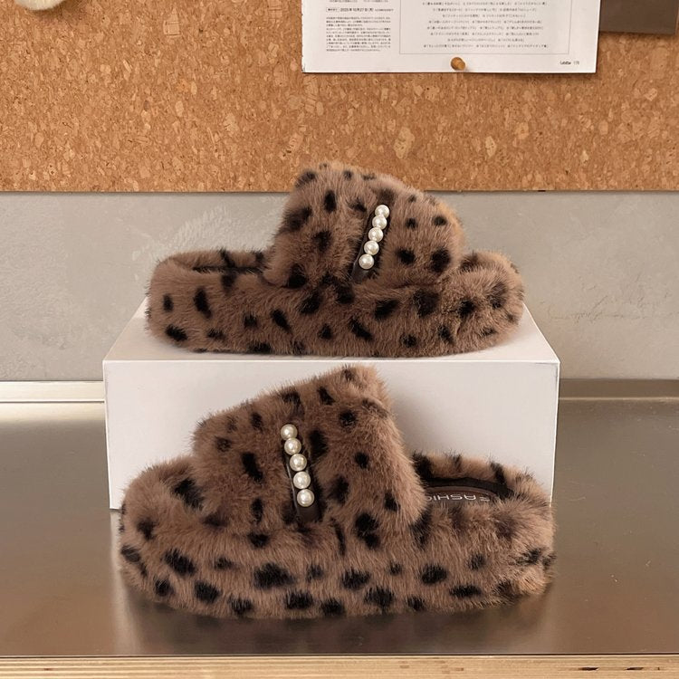 Style français pour femme Plus Taille Leopard imprimé Pantoufles