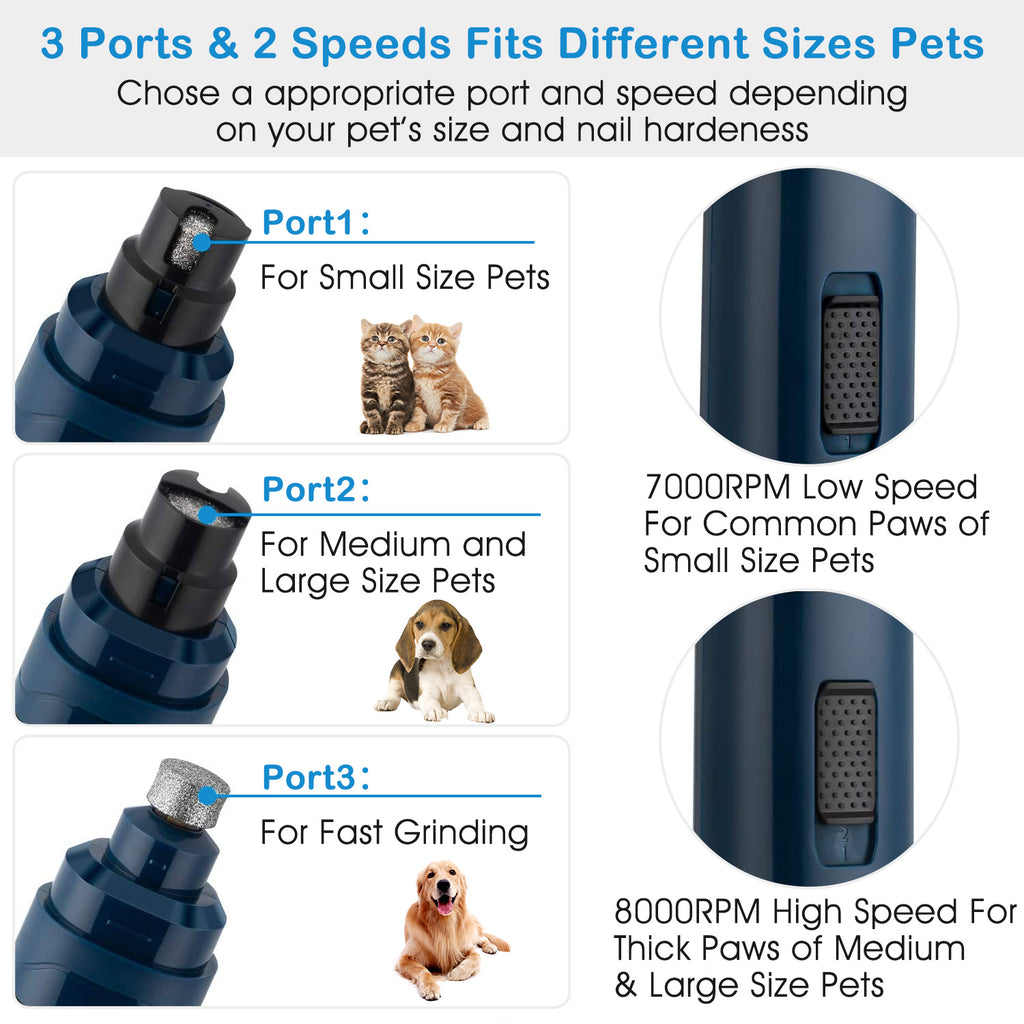 1Pc Poignard à ongles de chien 2 vitesses silencieux USB Rechargeable Pet Poignard professionnel Nai