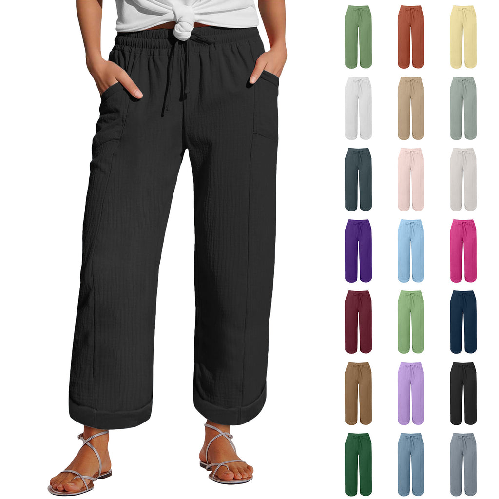 Pantalon à large jambe à ceinture haute taille pour femmes