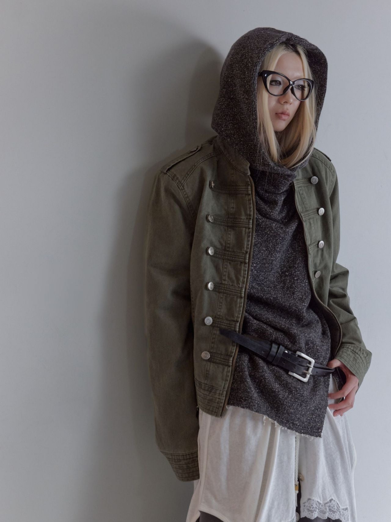 Style militaire Stand Collar Croped Denim Veste