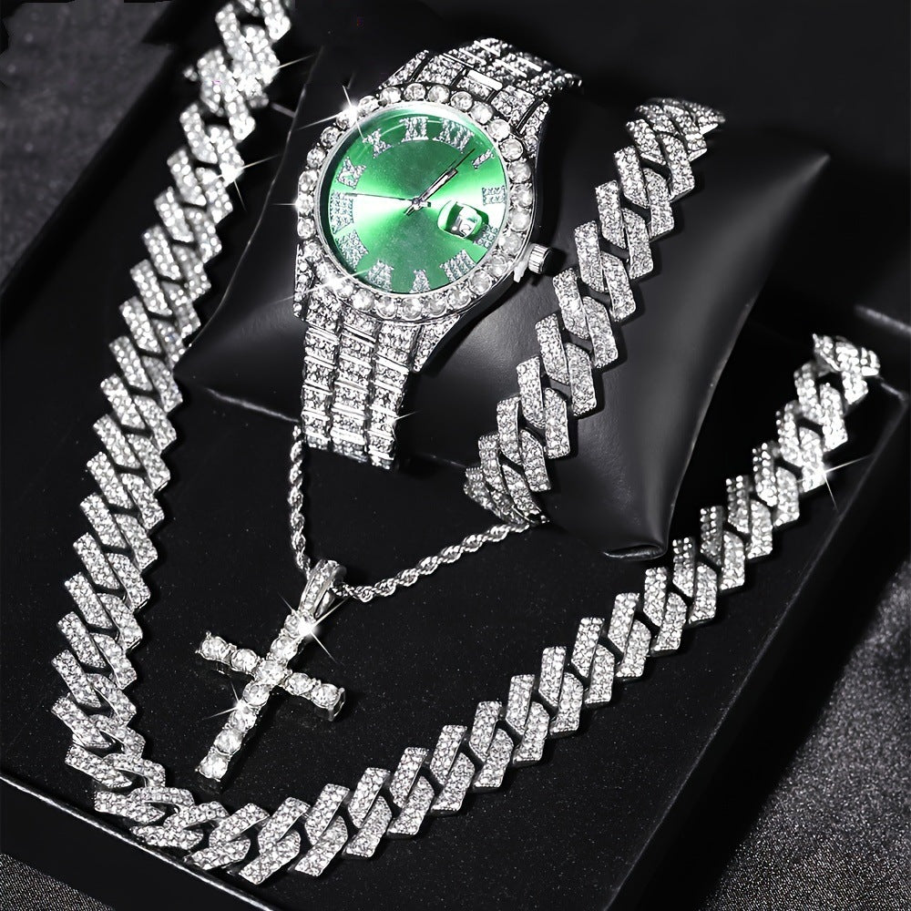 Diamond Ceinture en acier de luxe Quartz montre bracelet cubain