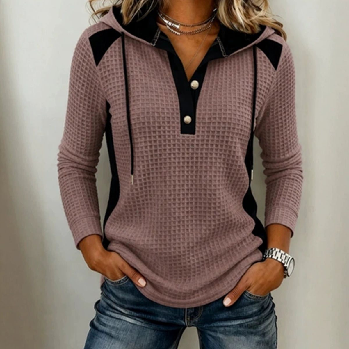 Anno's Auto-développé Européen et American Women's Fashion Casual Waffle Knit Hooded Swea