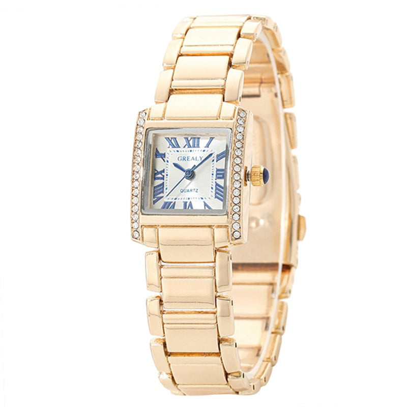 Montre femme à la mode Chronographe rectangulaire avec chiffres romains et des Accents de diamant