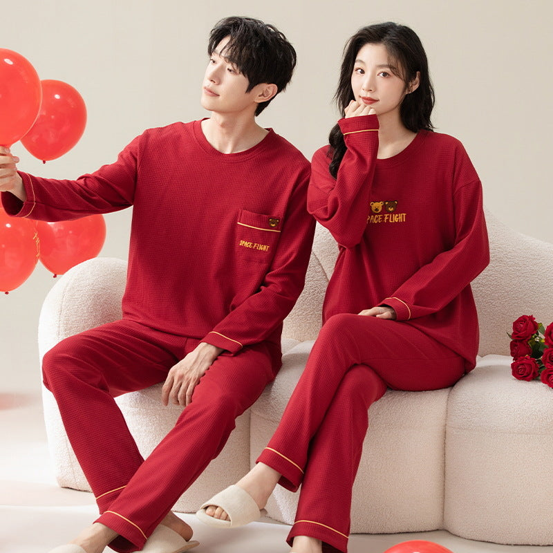 AutumnHinter Pajama Set pour les couples manches longues Red Casual Loungewear