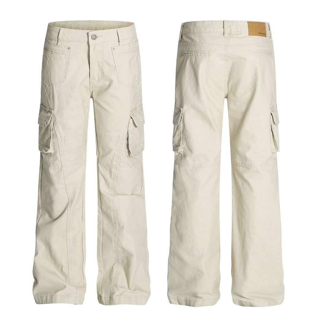 Retro Unisex Solid-Color Multi-Pocket Loose Flare-Bootcut Vêtements de travail Pantalons occasionnels