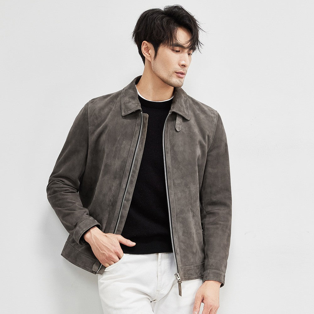 Peau de mouton léger de luxe Suede Véritables vêtements en cuir d'agneau importés hommes Suede Lapel B