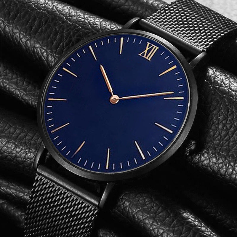 Simple classique ultra-mince romaine échelle en acier Mesh montre