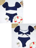 Maillot de bain taille haute avec manches et cravates à bulles