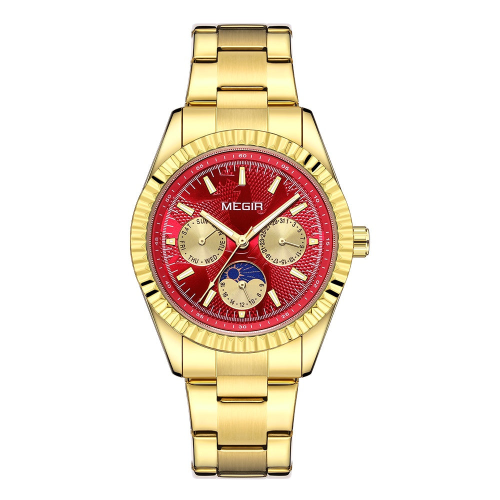 Lunar Phase Business Steel-Strap Waterproof Quartz Montre homme