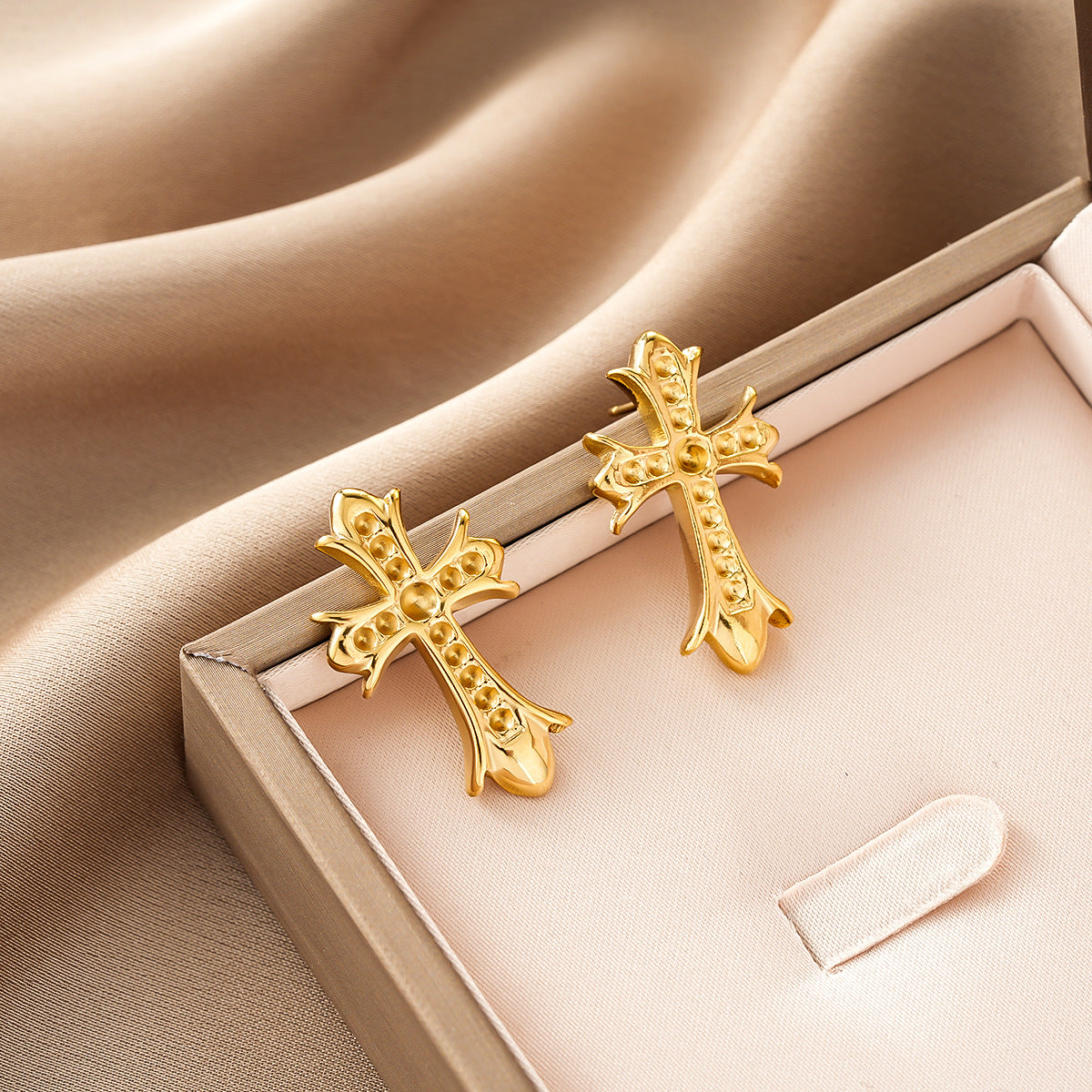 Boucles d'oreilles Cross Women's Ins Niche Simple Elegant Elegant Mode Light Luxury Design All-ma