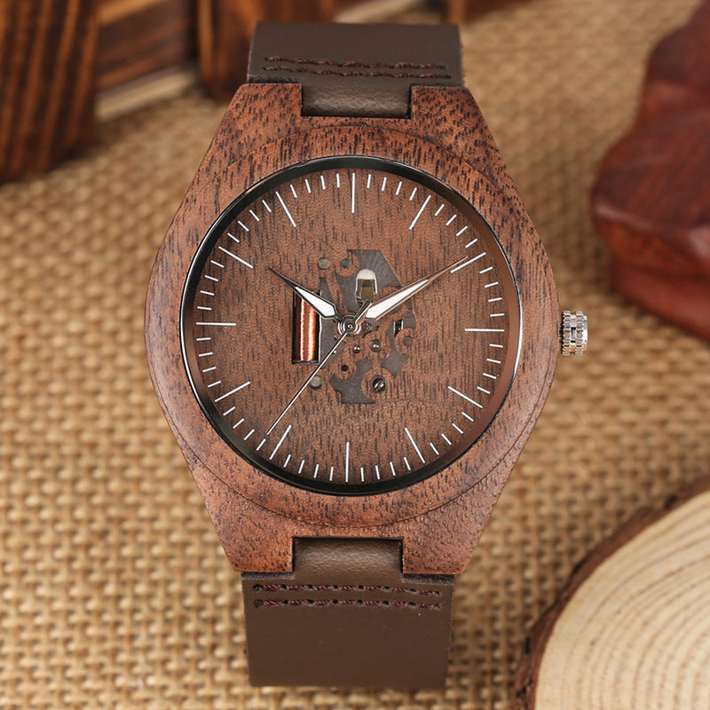Couple Hollow Retro Walnut Casual Quartz Montre