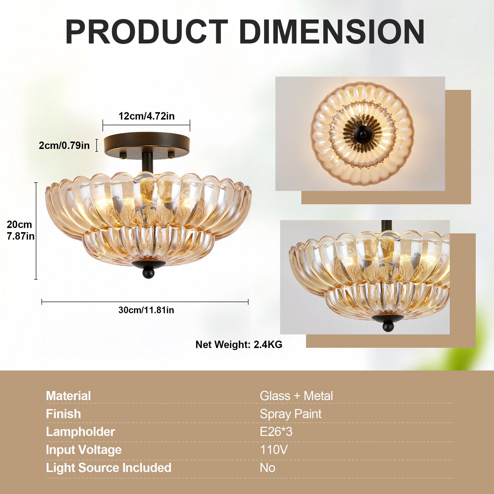 Lumière de plafond de montage semi-flush