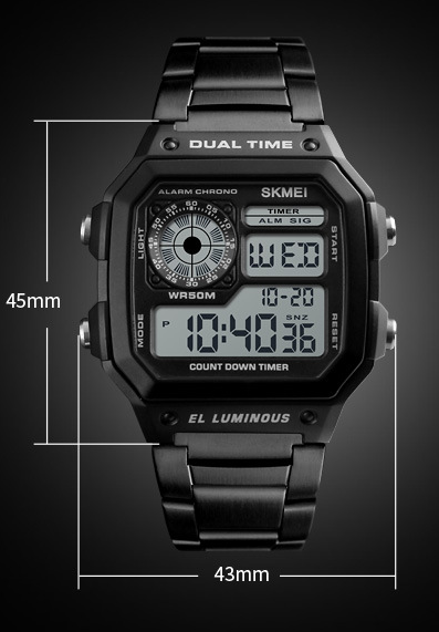 Montre électronique de ceinture en acier d'affaires double affichage multi-fonction sport montre étanche