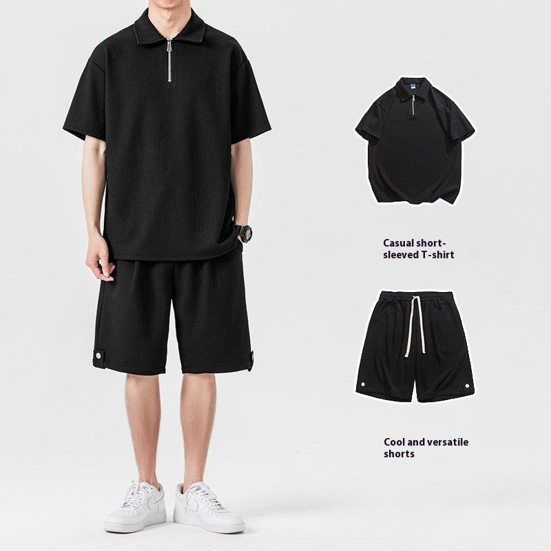 Polo Shirt Sports Shorts Trendy Solid Color Couple's Outfit