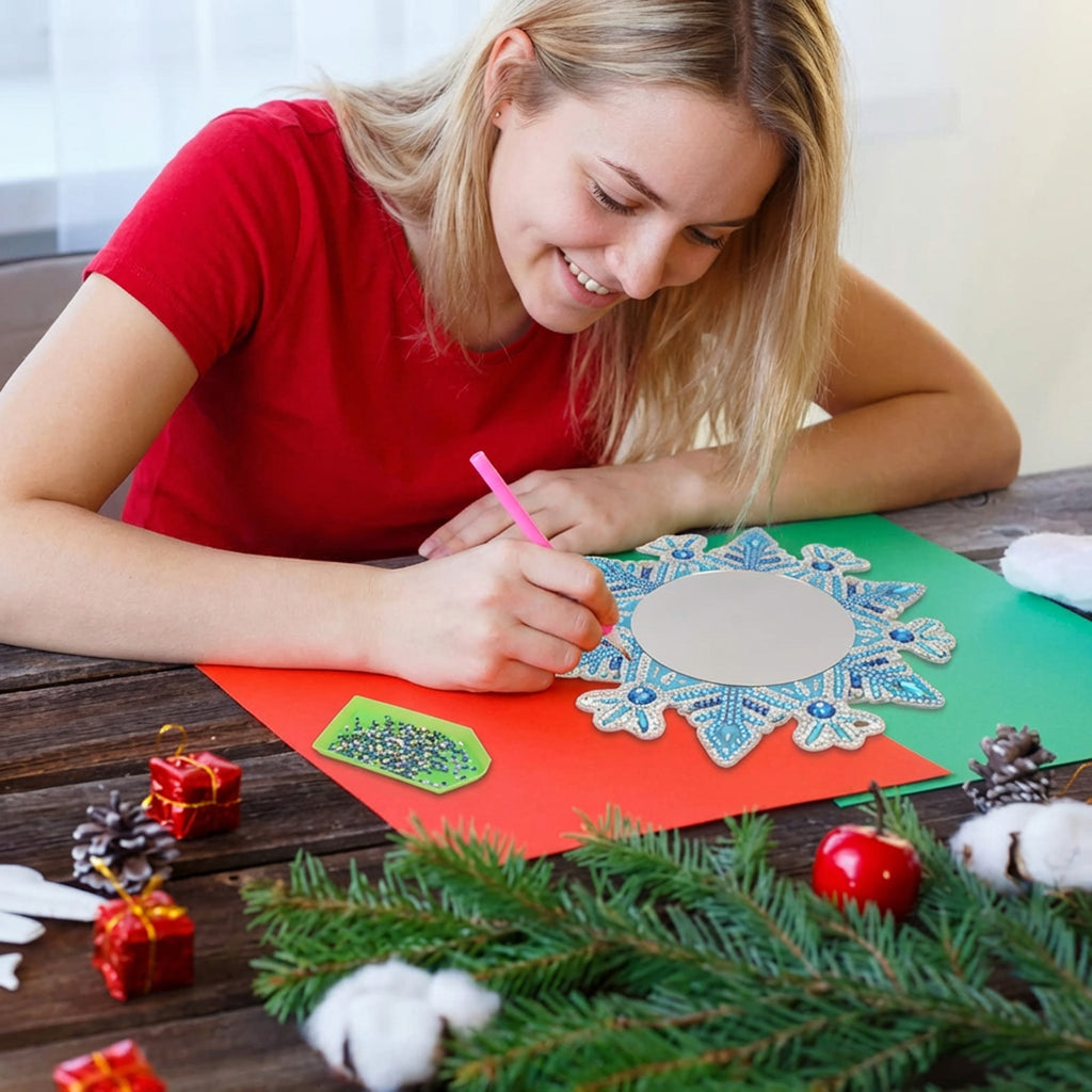 Diamond Painting Mirror Craft Set — Set de bricolage décoratif avec design de flocons de neige et El décoratif