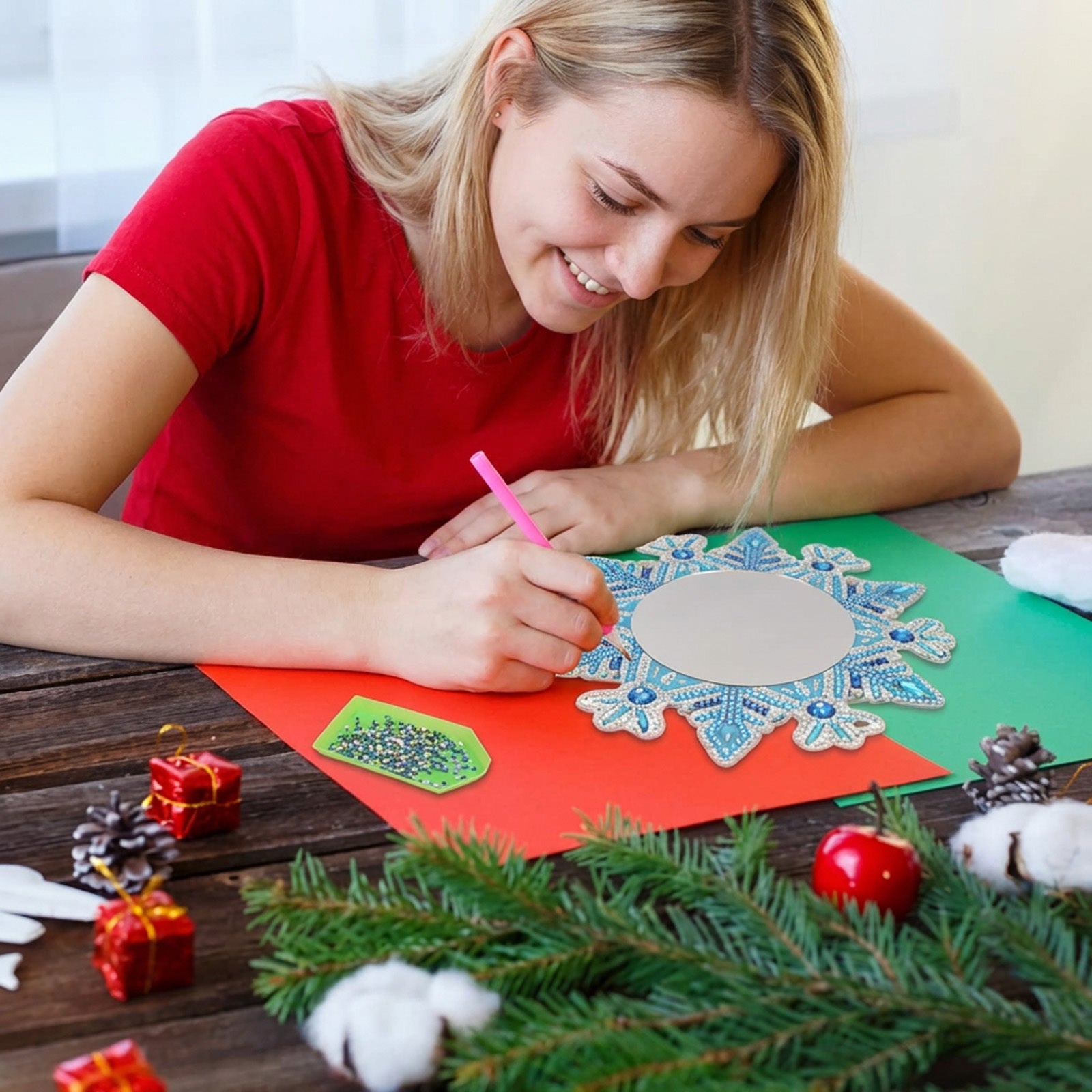 Diamond Painting Mirror Craft Set — Set de bricolage décoratif avec design de flocons de neige et El décoratif