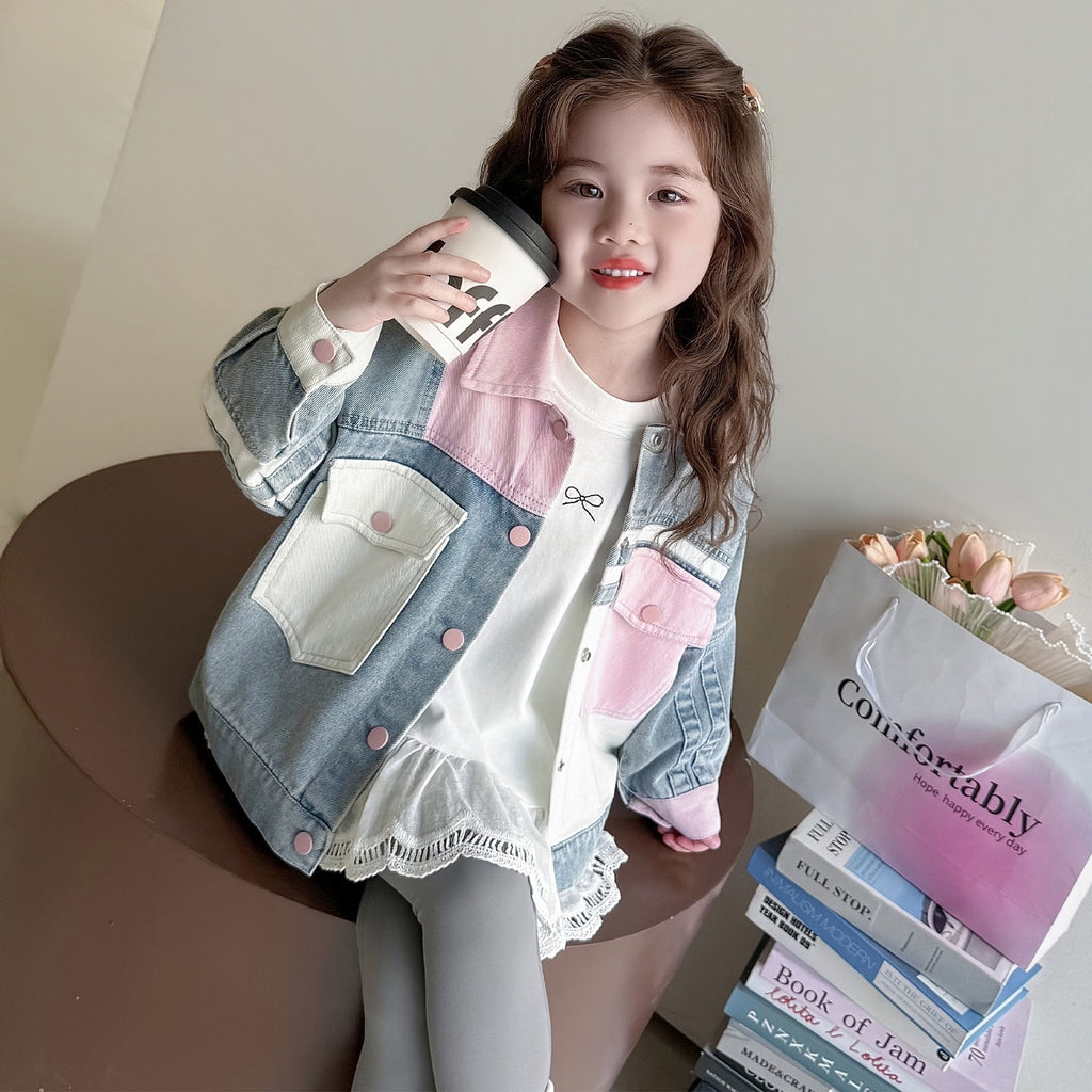 Veste denim multicolore pour filles de nouveau style
