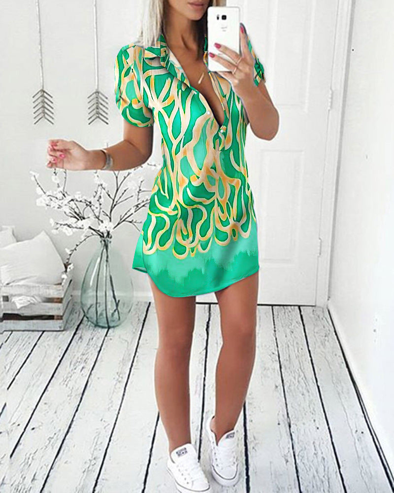 Robe de chemise Lapel Print pour femmes