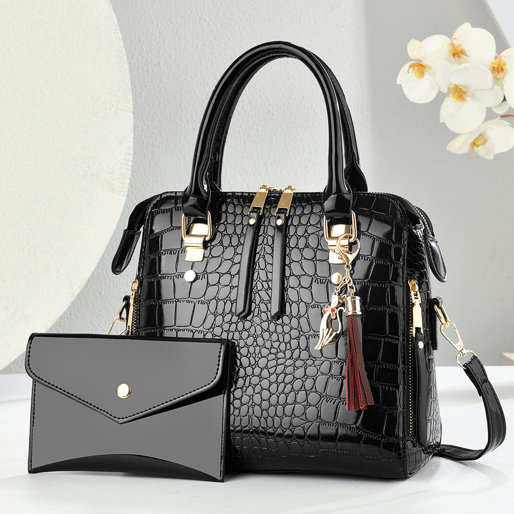 Fashion femme Crocodile-Print Set de deux sac à main et sac à croix