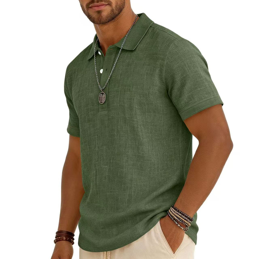 Trendy Men's Casual Solid-color Summer Bamboo-ribbed Coton Polo manches courtes Chemise Homme