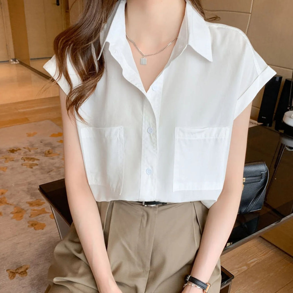 Chemise en mousseline à manches courtes pour femmes