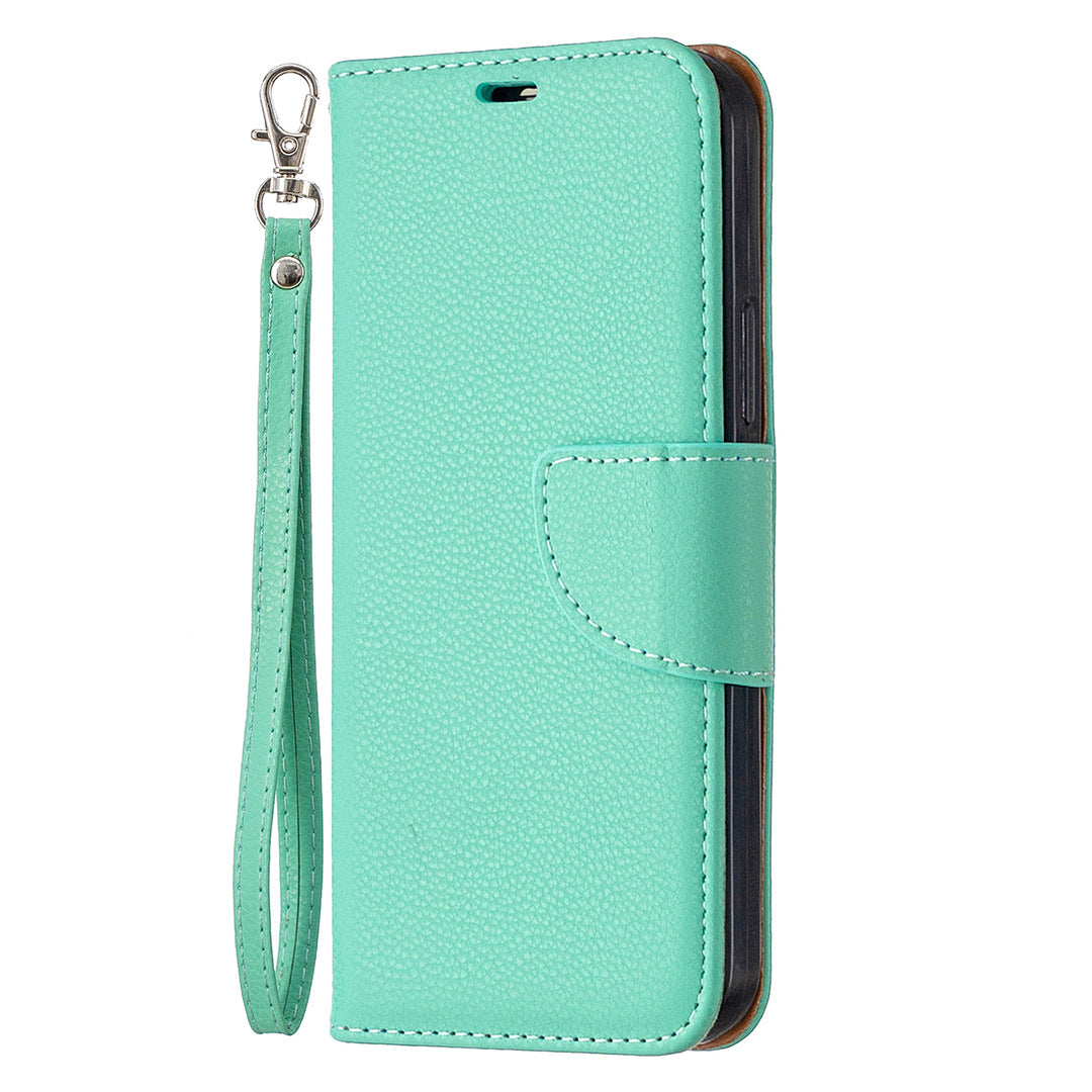 Lychee Motif Solid Couleur Flip Case en cuir Wallet Lanyard Phone Case