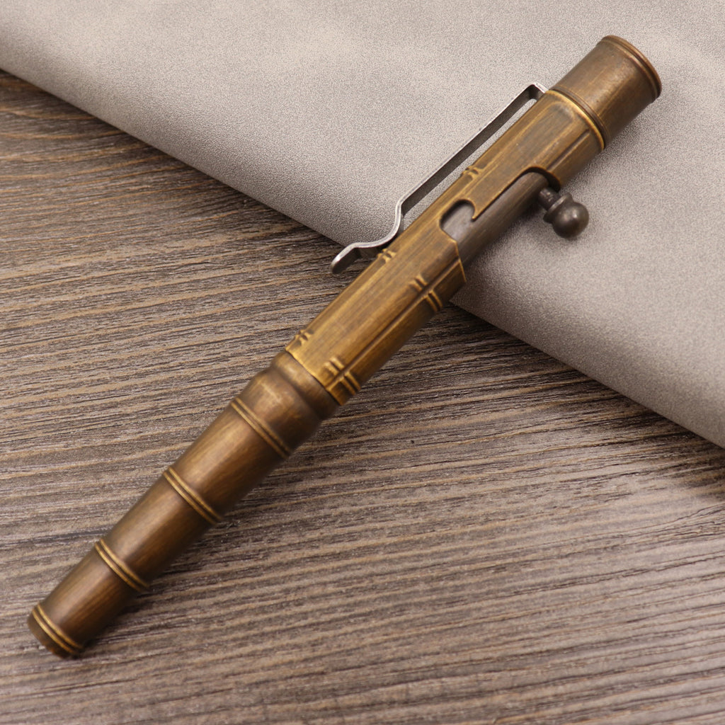 Stylo tactique en métal de type bolt en cuivre pur rétro
