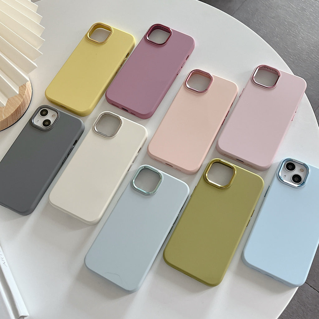 Boîtier de téléphone en métal silicone liquide de couleur pleine couverture