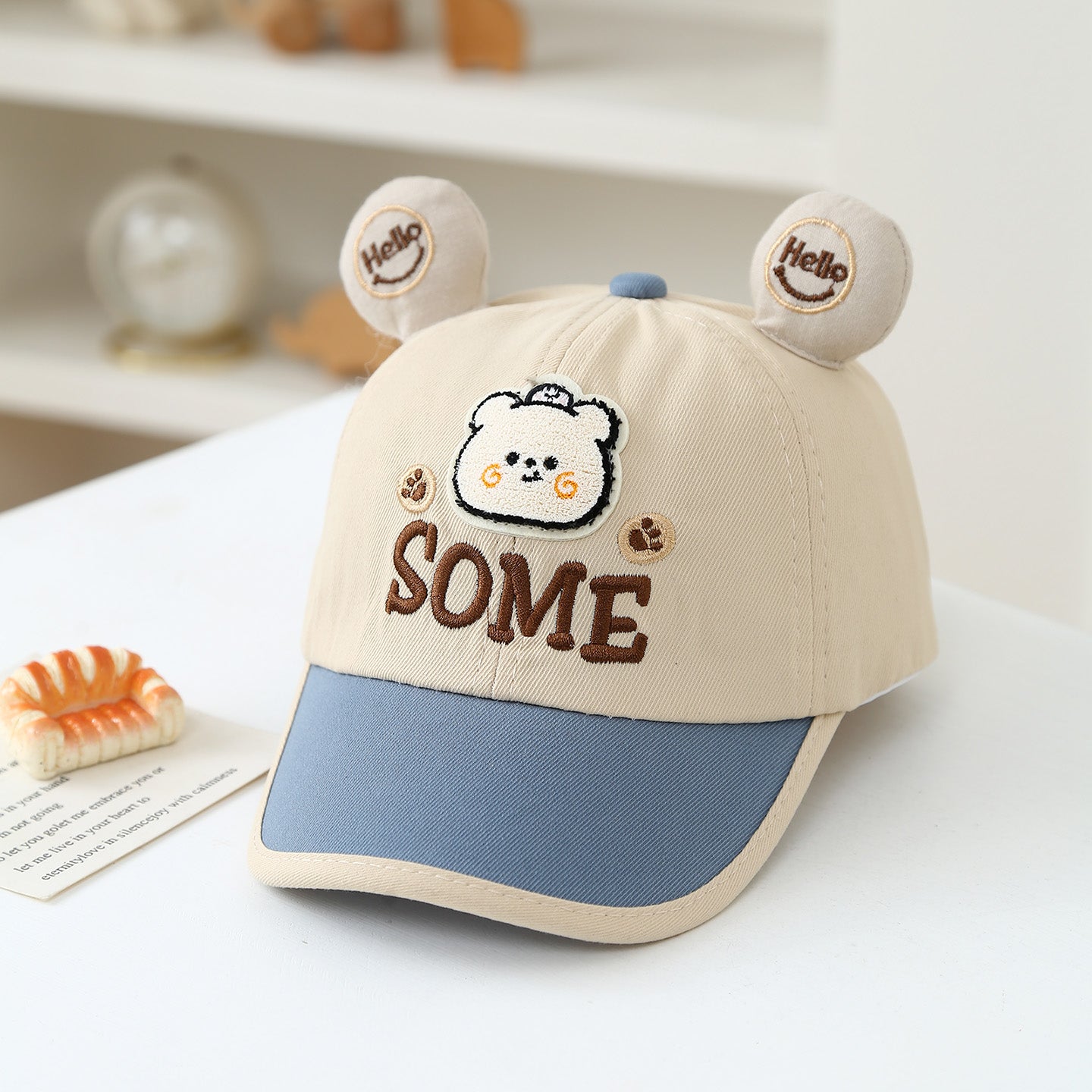 Été mignon petit ours brodé cap de baseball en lettres - un dessin animé