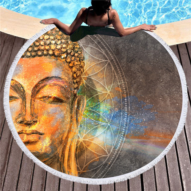 Serviette de plage ronde statue de Bouddha indien