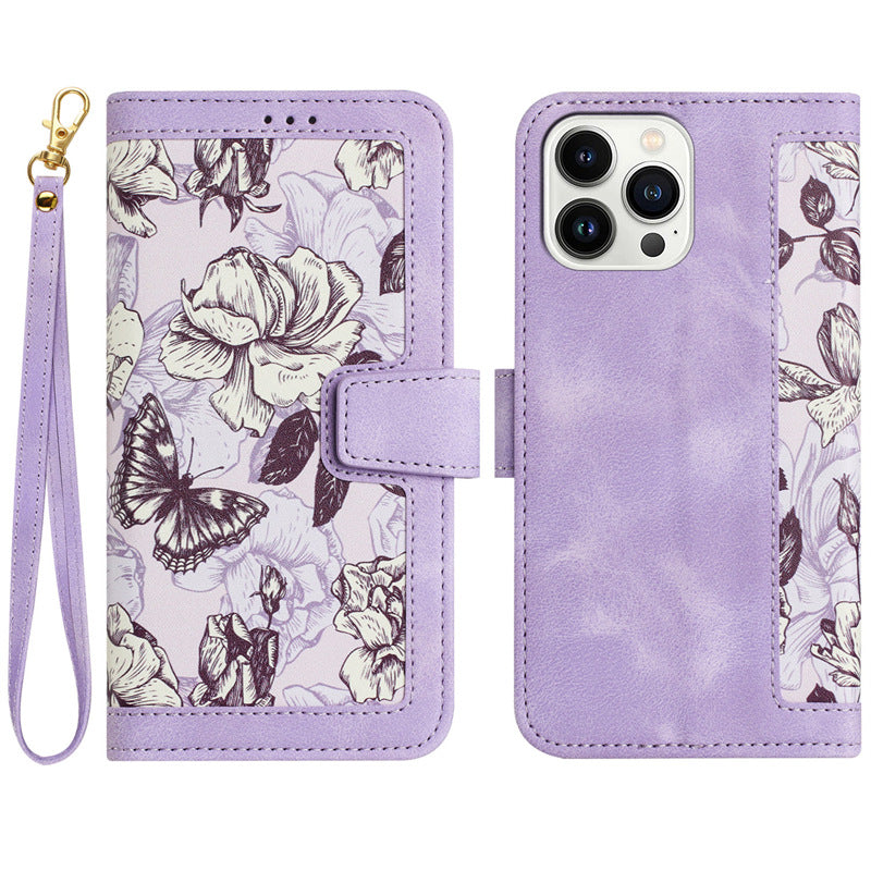 Petit étui en cuir Flip Floral Étui téléphonique