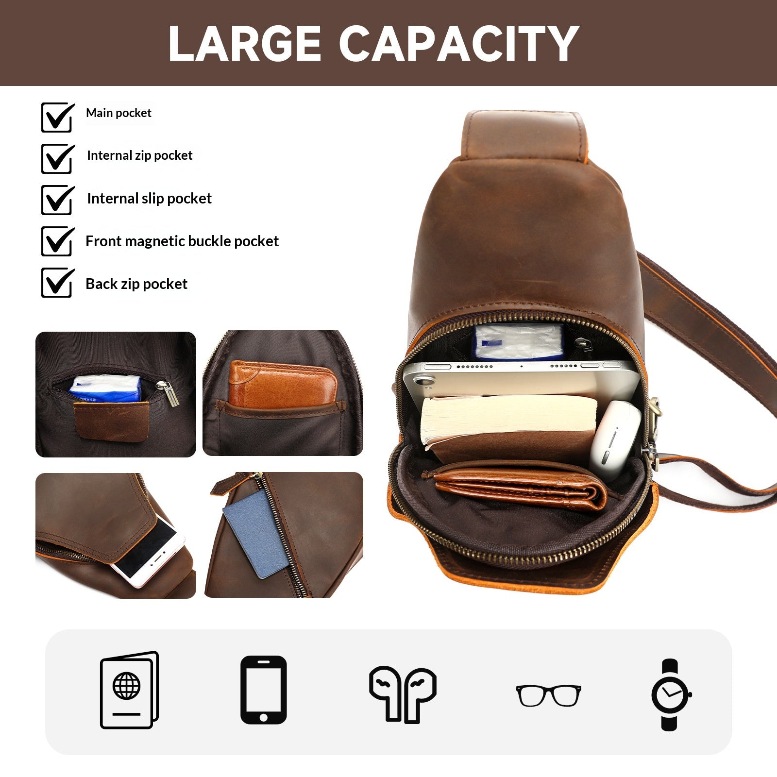 Sac extérieur multifonctionnel pour épauleCrossbody