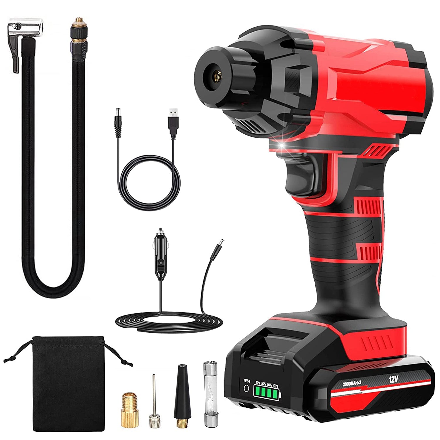 1Pc 150PSI Pneu de voiture sans fil gonflable rechargeable 2V Portable Compresseur d'air électrique