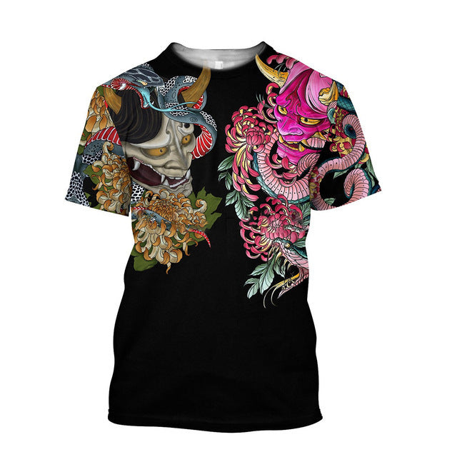 T-shirt homme 3D Samurai Imprimé T-shirt enroulé Col rond