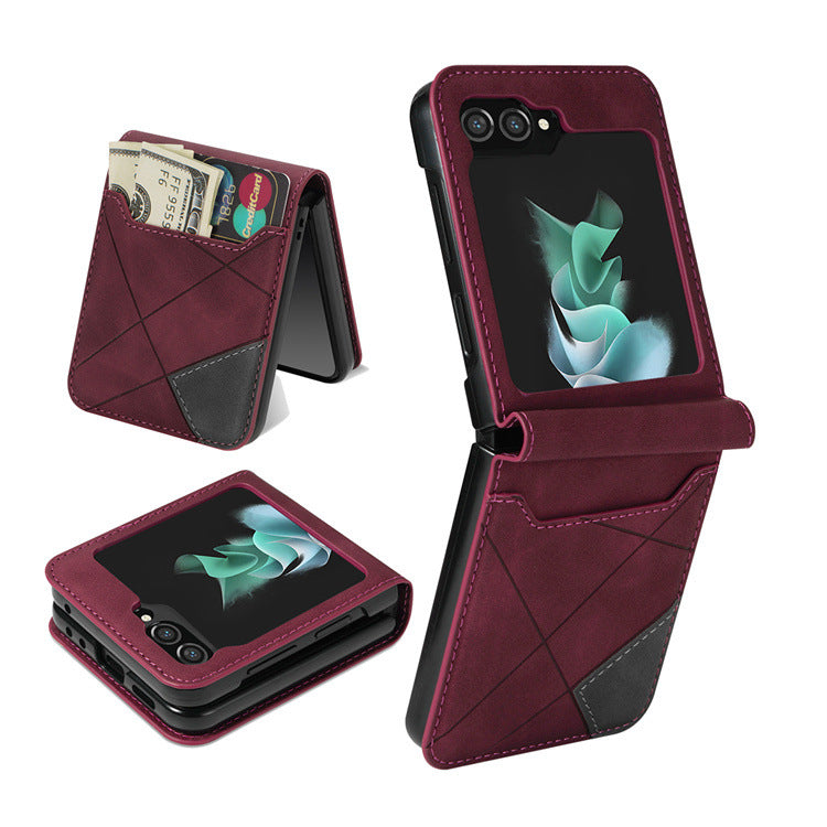 Dossier de téléphone pliant Patchwork Retro Pattern Multi-card Flip