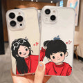 Cas de téléphone transparent de couple mignon