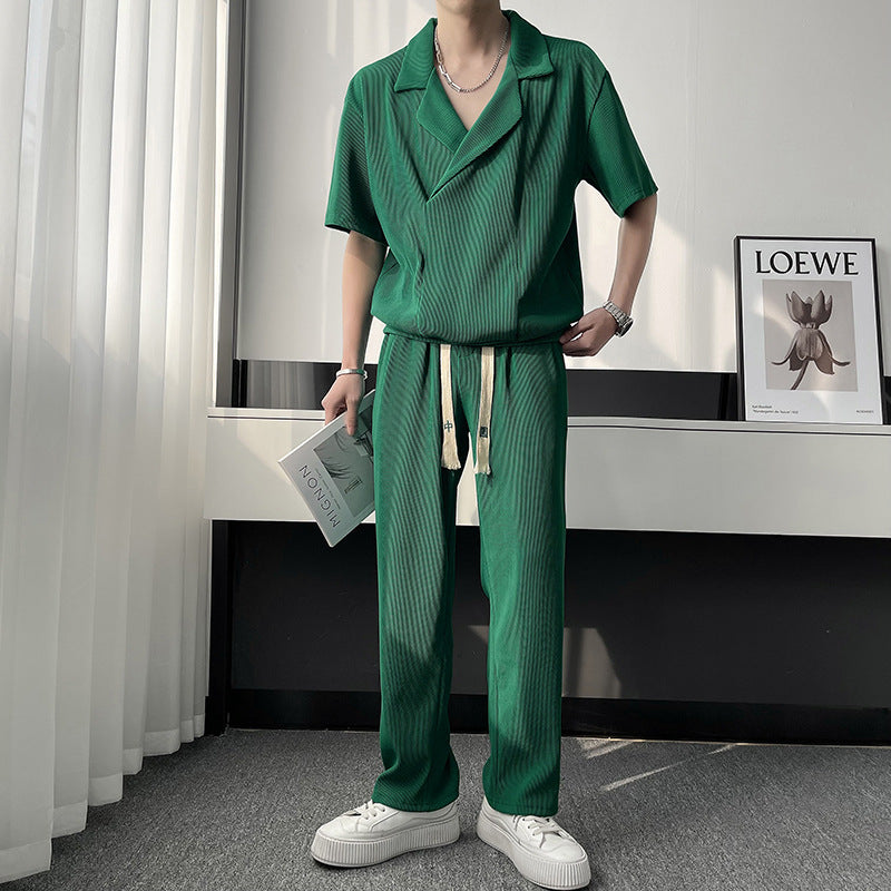 Chemise en soie de glace mince d'été Outfit Hommes Sports de loisirs Ensemble deux pièces