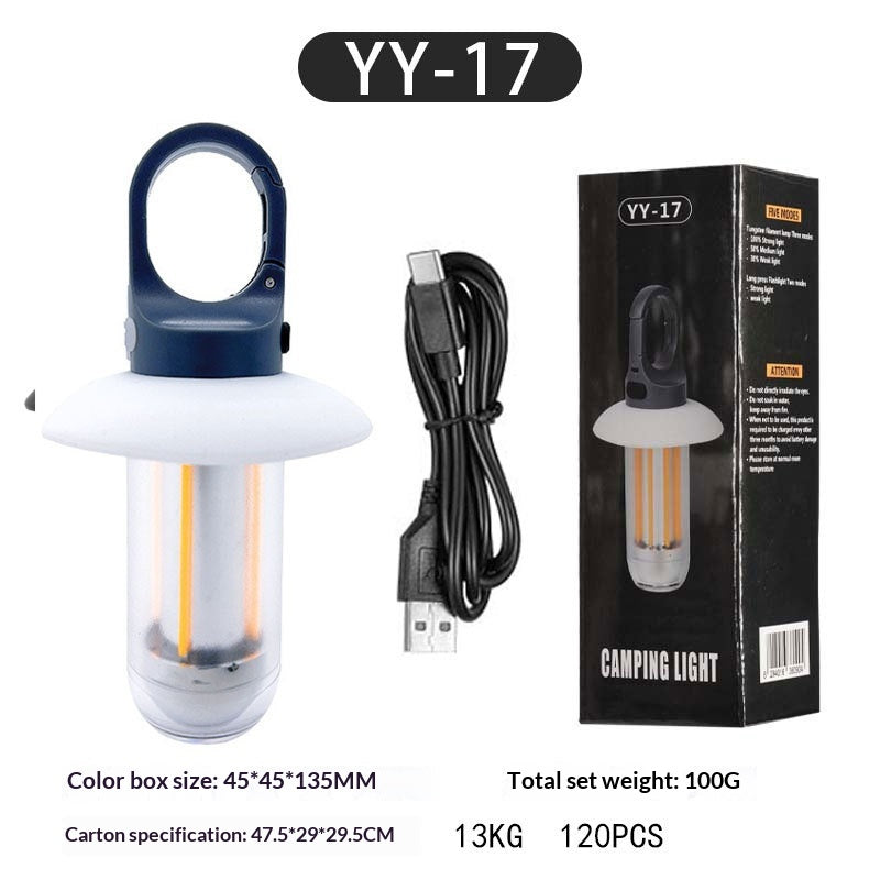 Lampe de camping double source avec crochet suspendu multi-fonction extérieur