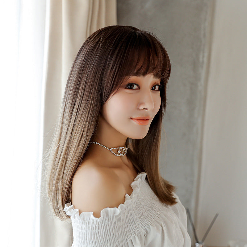Mode réaliste cheveux longs cheveux droits perruque Jiafa chimique fibre perruque