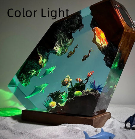 Marine Style Orca Diver Themed Lampe en bois résine Lumière de nuit