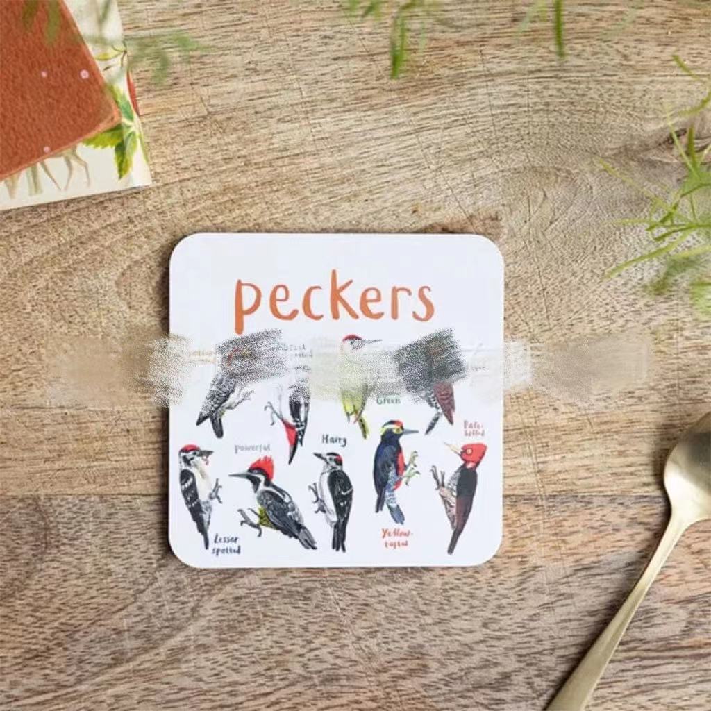 Sous-verres de pun d'oiseau Fun Square Boissons sous-verre pour enfants Tapis de coupe en bois et PVC Accueil Kitch
