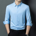 Chemise Homme manches longues Printemps Automne mince Affaires Casual Couleur solide Polyester Chemise Loo