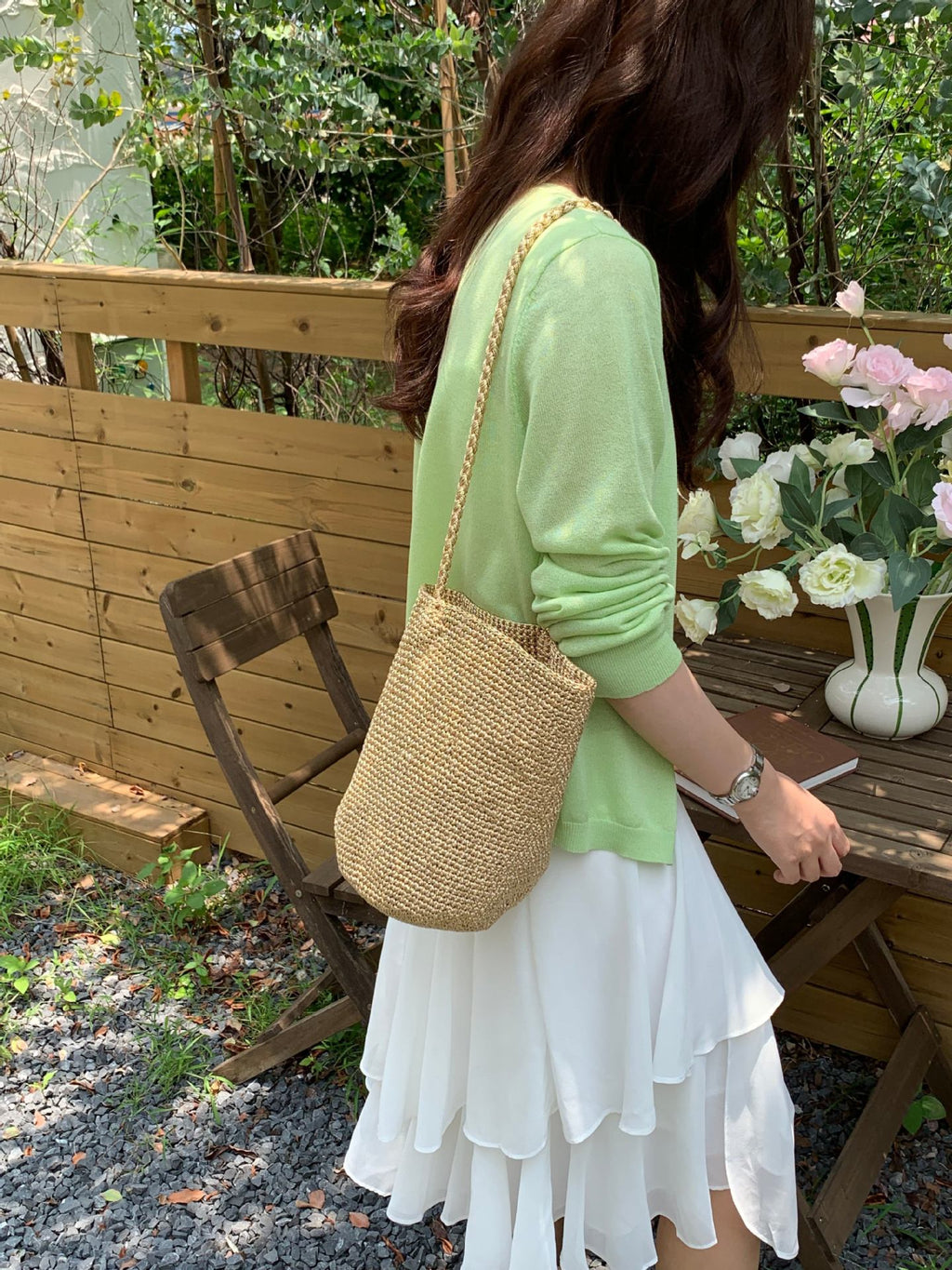 Sac en seau rouge fait à la main de style coréen pour femmes