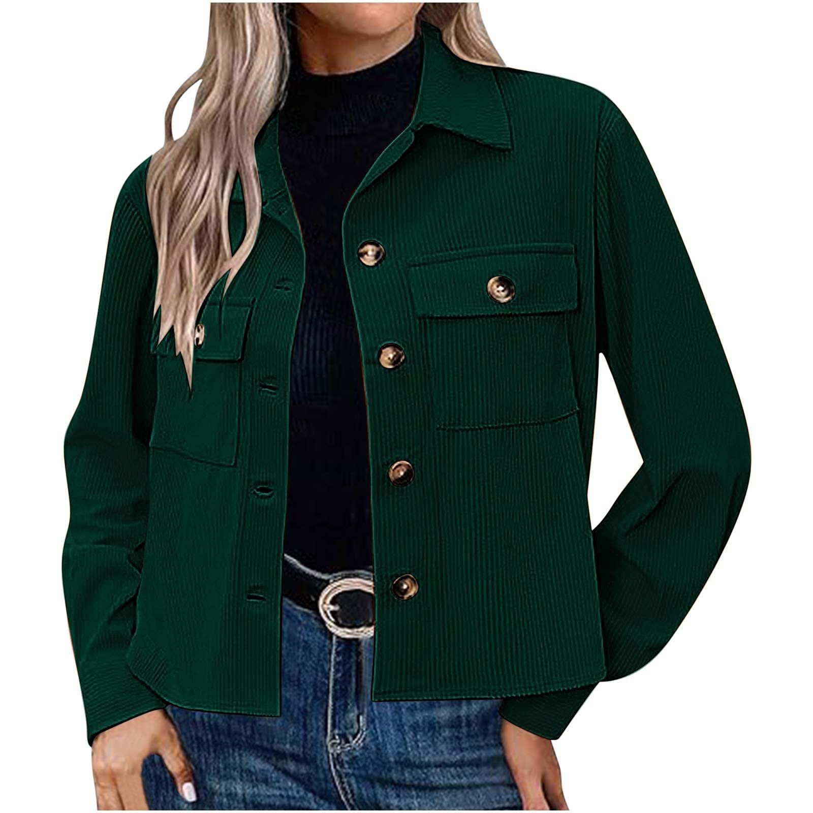 Femmes Casual Corduroy Bouton vers le bas Veste taillée Mode Court Top