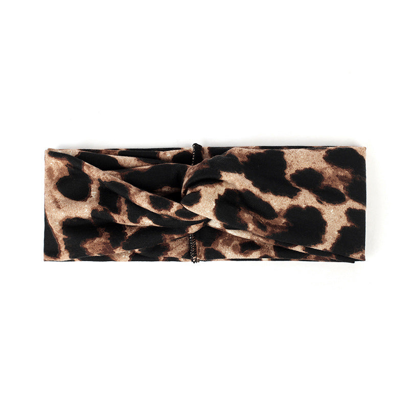 Leopard imprimé bande de tête de traction croisée avec large brim